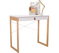 hjh LIVING Escritorio con 1 cajón 80x42 cm TAROLO II Marco de bambú, Escritorio pequeño de Estilo escandinavo, Escritorio para Ordenador, Blanco