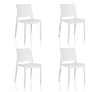 hjh LIVING Juego de 4 sillas de exterior T37 V, color blanco, apilables, para interior y exterior, resistentes, fáciles de limpiar, modernas