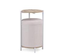 hjh Living Mesa de café con 2 taburetes, Color Blanco y Roble | Mesa auxiliar redonda, multifuncional, mesa de salón, mesa de sofá