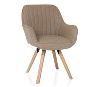 hjh LIVING Silla de Comedor giratoria Scandi Soft Silla tapizada con reposabrazos y Patas de Haya, cómodamente Acolchada, tapizado de Tela Beige