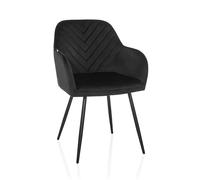 hjh Living Silla de Comedor tapizada CHARVELLE Silla tapizada en Terciopelo Suave, sillón con reposabrazos y Patas de Metal, Color Negro