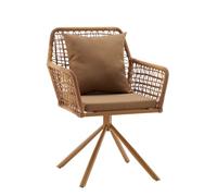 hjh LIVING Silla de mimbre con cojín, estructura de acero resistente | Silla de comedor para comedor, balcón y cocina
