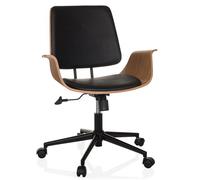 hjh LIVING Silla de Oficina con Revestimiento de Madera CENCA II imitación Piel, Silla giratoria con reposabrazos, Aspecto Industrial, Regulable en Altura, Negra