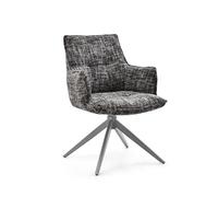 hjh LIVING Silla giratoria para comedor Tavaro - Giratoria 180° - Acolchado cómodo - Estructura de acero resistente - Deslizador de suelo regulable en altura - Gris