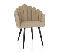 hjh Living Silla tapizada con Respaldo en Forma de Concha de Terciopelo SCALLORE - Silla de Comedor con Conchas y Patas de Metal (Beige)