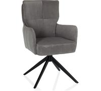 hjh LIVING Silla de Comedor giratoria con reposabrazos, tapizada TARUGO Silla tapizada con Tela de Cuerda y Patas de Metal, Gris