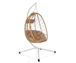 hjh LIVING Sillón Colgante con Estructura COCOVA Sillón Colgante de Exterior con cojín, sillón para jardín, balcón, Patio y salón, Blanco/Beige