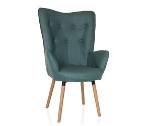 hjh LIVING Sillón orejero en Aspecto de Terciopelo HAVENIO I sillón para Sala de Estar o Dormitorio, Silla tapizada con Patas de Madera, Tela Menta