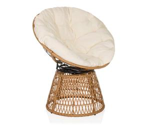 hjh LIVING Sillón Papasan con cojín, sillón Giratorio de Exterior WEAVORA sillón de ratán Giratorio 360° para jardín balcón salón, Beige