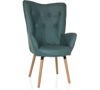 hjh LIVING Sillón orejero en Aspecto de Terciopelo HAVENIO I sillón para Sala de Estar o Dormitorio, Silla tapizada con Patas de Madera, Tela Menta