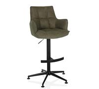 hjh LIVING Taburete de Bar, Regulable en Altura, Taburete con Respaldo SOLAO Life High de Tela, Taburete de Bar Giratorio con reposapiés y reposabrazos, Verde
