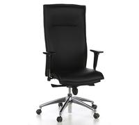 hjh OFFICE 600000 Silla ejecutiva Murano 20 Cuero Negro Marfil Silla ergonomica Respaldo Alto inclinable con Brazos