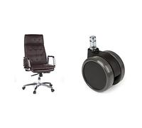 hjh OFFICE 600924 Sillón de Oficina Villa 20 Cuero marrón, Silla giratoria, Alto Respaldo con apoyacabezas, cómodo & 619010 5X Ruedas para sillas de Oficina ROLO 11mm x 65mm, 5 Unidades, Suelos Duros