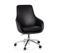 hjh OFFICE 600980 Sillón de Oficina BARENO Cuero Negro, Silla giratoria de diseño, Ajuste Altura, cómodo