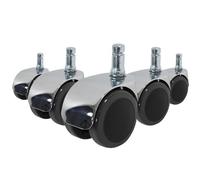 hjh OFFICE 619016 5X Ruedas para sillas de Oficina ROLO Lux 11mm x 50mm, 5 Unidades, Suelos Duros, Cromo