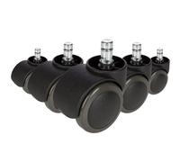 hjh OFFICE 619026 5X Ruedas para sillas ROLO No-Noise 11mm/50mm, Negro, Suelos Duros