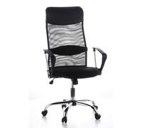 hjh OFFICE 621100 silla de oficina ARIA HIGH tejido de malla / piel sintética negro, muy cómodo, respaldo alto elegante, con soporte lumbar, cromado, con apoyabrazos, silla escritorio, silla giratoria, home office
