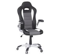 hjh OFFICE 621710 Silla Gaming Game Sport Piel sintética, Negro/Gris, Silla giratoria, Apoyabrazos Plegables