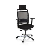 hjh OFFICE 640519 Silla de Oficina IKAST I Tela Negro, Silla giratoria con Respaldo de Malla, ergonómico, reposacabezas Ajustable