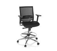 hjh OFFICE 657618 Silla de Trabajo ergonómica Top Work 78 Tela Negro, Taburete Giratorio para Tareas, Respaldo en Malla Transpirable, con Ruedas