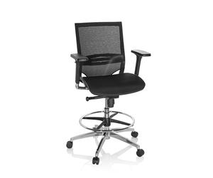 hjh OFFICE 657618 Silla de Trabajo ergonómica Top Work 78 Tela Negro, Taburete Giratorio para Tareas, Respaldo en Malla Transpirable, con Ruedas