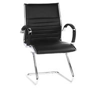 hjh OFFICE 660505 Silla de confidente Parma V Cuero Negro, Silla movible libremente de diseño Moderno, Apoyabrazos de Aluminio, cromados