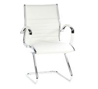 hjh OFFICE 660515 Silla de confidente Parma V Cuero Blanco Crema, Silla movible libremente de diseño Moderno, Apoyabrazos de Aluminio, cromados