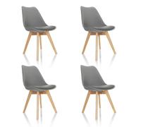 hjh OFFICE 661010 Juego de 4 sillas de Comedor Scandi Gris Patas de Madera Maciza Haya, Silla tapizada Diseño Retro