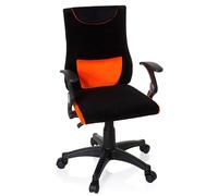 hjh OFFICE 670480 Silla giratoria para niños KIDDY Pro AL Tela Negro/Naranja, Silla de Escritorio Infantil, Soporte Lumbar Integrado, con Apoyabrazos
