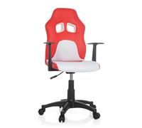hjh OFFICE 670760 Silla para Jovenes o niños Teen Game AL Piel sintética y Tejido Rojo/Blanco, Silla giratoria, Ajuste de Altura, Diseño de Carreras