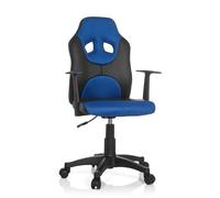 hjh OFFICE 670800 Silla giratoria para niños Kid Game AL Piel sintética y Tejido Negro/Azul, Silla de Escritorio, Ajuste de Altura, Diseño de Carreras