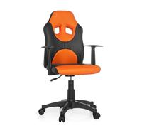 hjh OFFICE 670810 Silla giratoria para niños Kid Game AL Piel sintética y Tejido Negro/Naranja, Silla de Escritorio, Ajuste de Altura, Diseño de Carreras