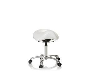 hjh OFFICE 702311 Taburete de Trabajo Ortho Sit Piel sintética Blanco, Asiento ergonómica en Forma de una Silla de Montar, Ajuste de Altura