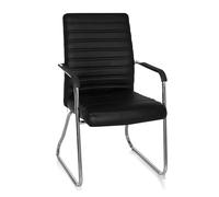 hjh OFFICE 706350 Silla visitante Steel V Piel sintética Negro, Silla de confidente con Patines, Respaldo y Asiento Acolchados Muy cómodo