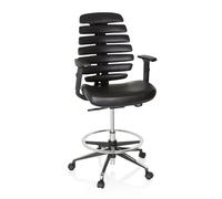 hjh OFFICE 714602 Silla de Trabajo Ergo Line II Work Cuero Negro, Silla de Escritorio con reposapies, ergonómica
