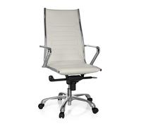 hjh OFFICE 720052 Silla de Oficina PARIBA III Piel sintética Blanco Crema, Silla Escritorio con reposacabezas, Respaldo Alto ergonómica