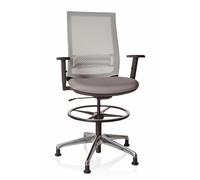 hjh OFFICE 721943 Silla de Trabajo Top Work 99 Tela Gris, Silla Oficina con Tapones fijos, Respaldo en Malla Transpirable, Reposapiés de Altura Regulable