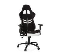 hjh OFFICE 729250 Silla giratoria Gaming League Pro I Tela Negro/Blanco, Reposacabeza y Cojín Lumbar, Respaldo Ajustable hasta un ángulo de 180°
