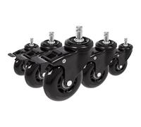 hjh OFFICE 729400 5x Ruedas para Sillas de Oficina ROLO SKATE 11mm x 75mm Negro, Ruedas de Repuesto con freno, Suelos duros