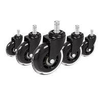 hjh OFFICE 729404 5x Ruedas para Sillas de Oficina ROLO SKATE 11mm x 75mm Negro/Transparente, Ruedas de Repuesto, Suelos duros
