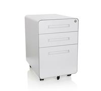hjh OFFICE 743015 Gabinete de Archivos Móvil Color Plus I Acero Blanco, Archivador Móvil con Cerradura y 3 Cajones, Oficina, con Ruedas