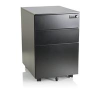 hjh OFFICE 743023 Gabinete de Archivos Móvil Color OS I Acero Negro, Archivador con Ruedas, 3 Cajones, candado de combinación