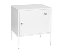 hjh OFFICE 743025 Mueble de Metal UMEO Blanco y Dorado, Armario de Metal pequeño, Mesita de Noche con Puerta, 50 x 45 x 35 cm