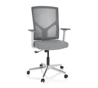 hjh OFFICE 751001 Silla de Oficina Profesional Breton Base W Tela Gris/Blanco, Silla Giratoria, Respaldo de Malla ergonómica
