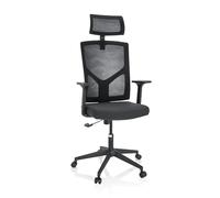 hjh OFFICE 751002 Silla de Oficina Profesional Breton B Tela Negro, Silla Giratoria con Apoyacabeza, Respaldo de Malla ergonómica