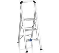 hjh OFFICE 801104 Escalera Aluminio 3 Peldaños Plegable Solid V Escalera de Mano hasta 150 kg, Antideslizante, Ligera y Resistente, Uso doméstico