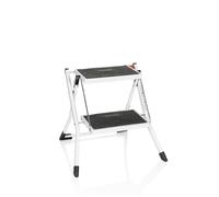 hjh OFFICE 801200 Escalera portátil de 2 Pasos con asa Solid W1 Acero Blanco Taburete Plegable de Doble Lado, Escalera Delgada para el hogar