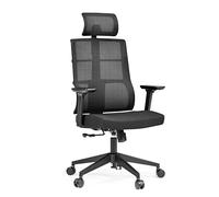 hjh OFFICE 810029 Silla de Oficina ergonómica SPINIO Pro Tela Negro, Respaldo de Malla con Ajuste de Altura, Apoyacabezas y Apoyabrazos Ajustable