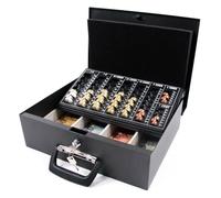 hjh OFFICE 811000 Caja de caudales con Bandeja para Euros Safe I Acero Negro, Acolchado Espuma Escala contando para Monedas, Caja Fuerte Portátil