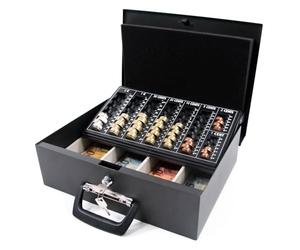 hjh OFFICE 811000 Caja de caudales con Bandeja para Euros Safe I Acero Negro, Acolchado Espuma Escala contando para Monedas, Caja Fuerte Portátil